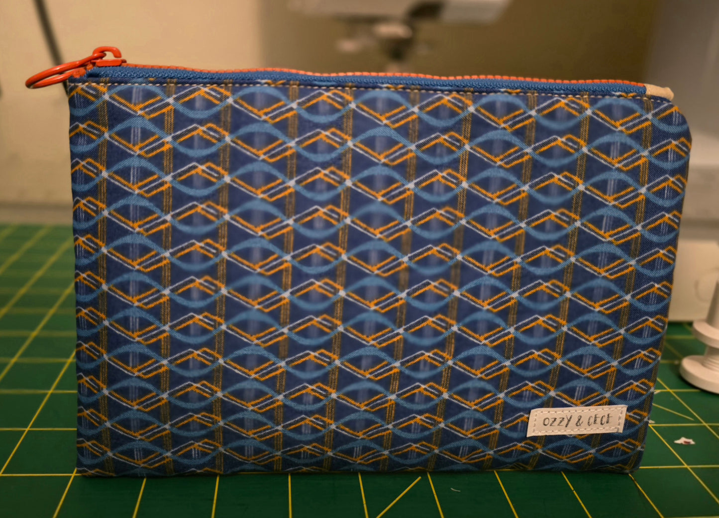 Everyday Flat Zipper Pouches - Blue Geometric
