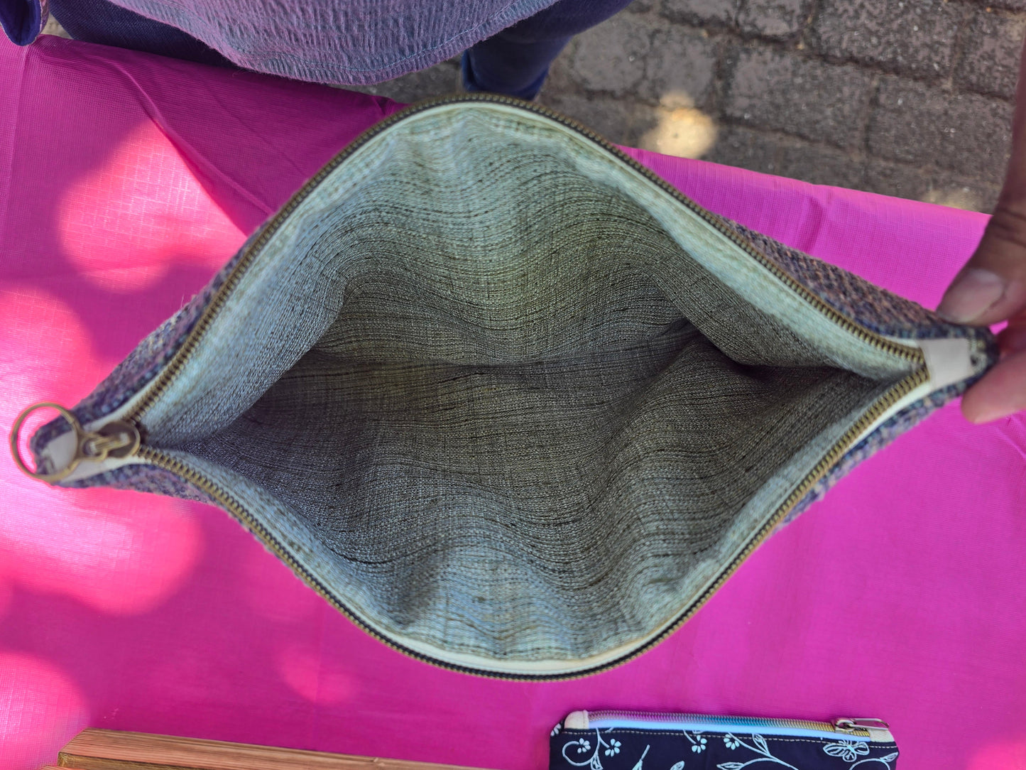 Large Everyday Flat Zipper Pouch - Blue/Green