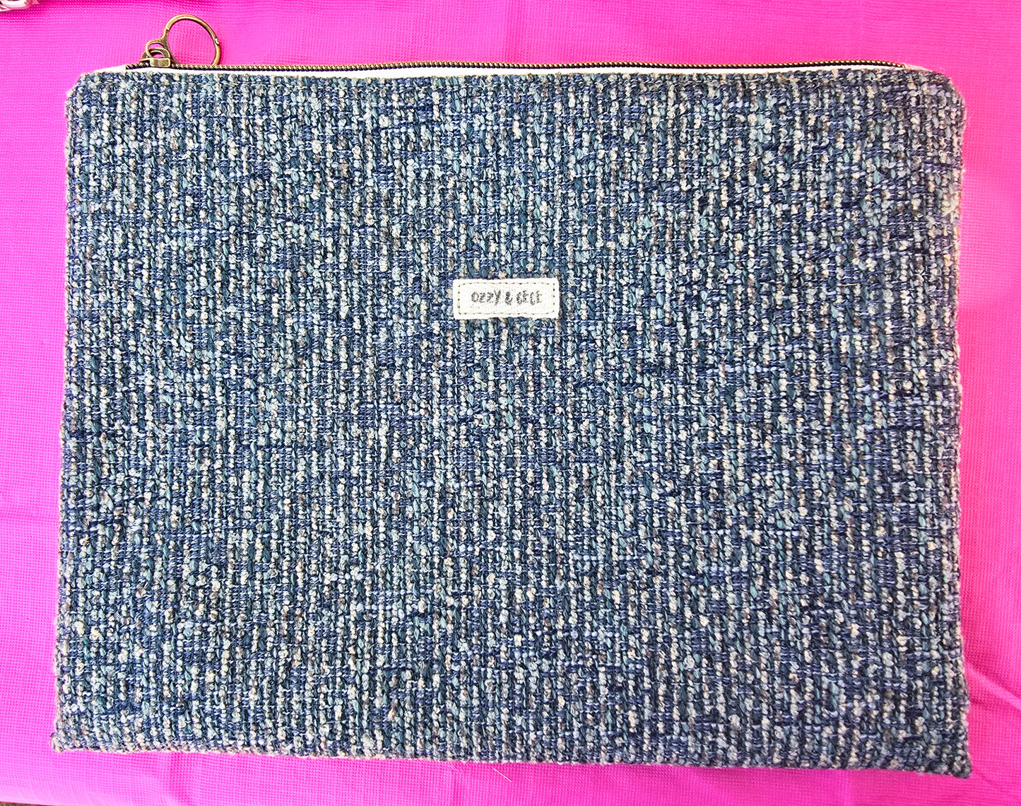 Large Everyday Flat Zipper Pouch - Blue/Green
