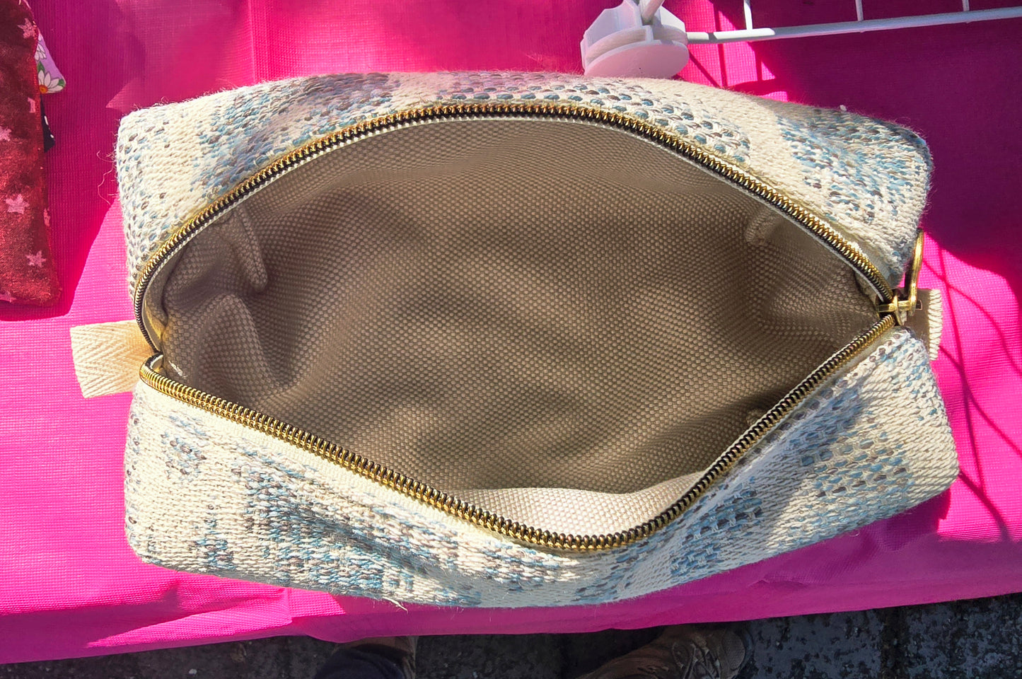 Large Everyday Boxed Zipper Pouches - Blue/Beige